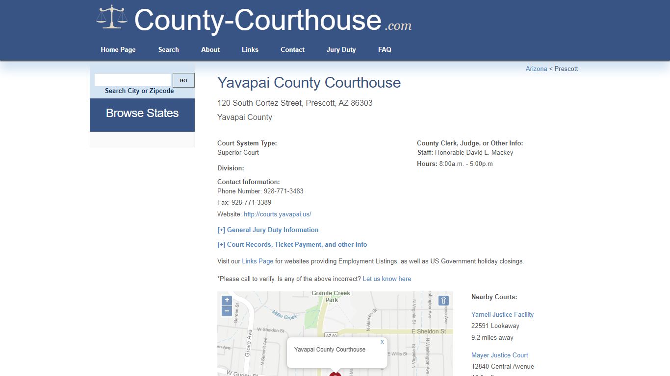 Yavapai County Courthouse in Prescott, AZ - Court Information